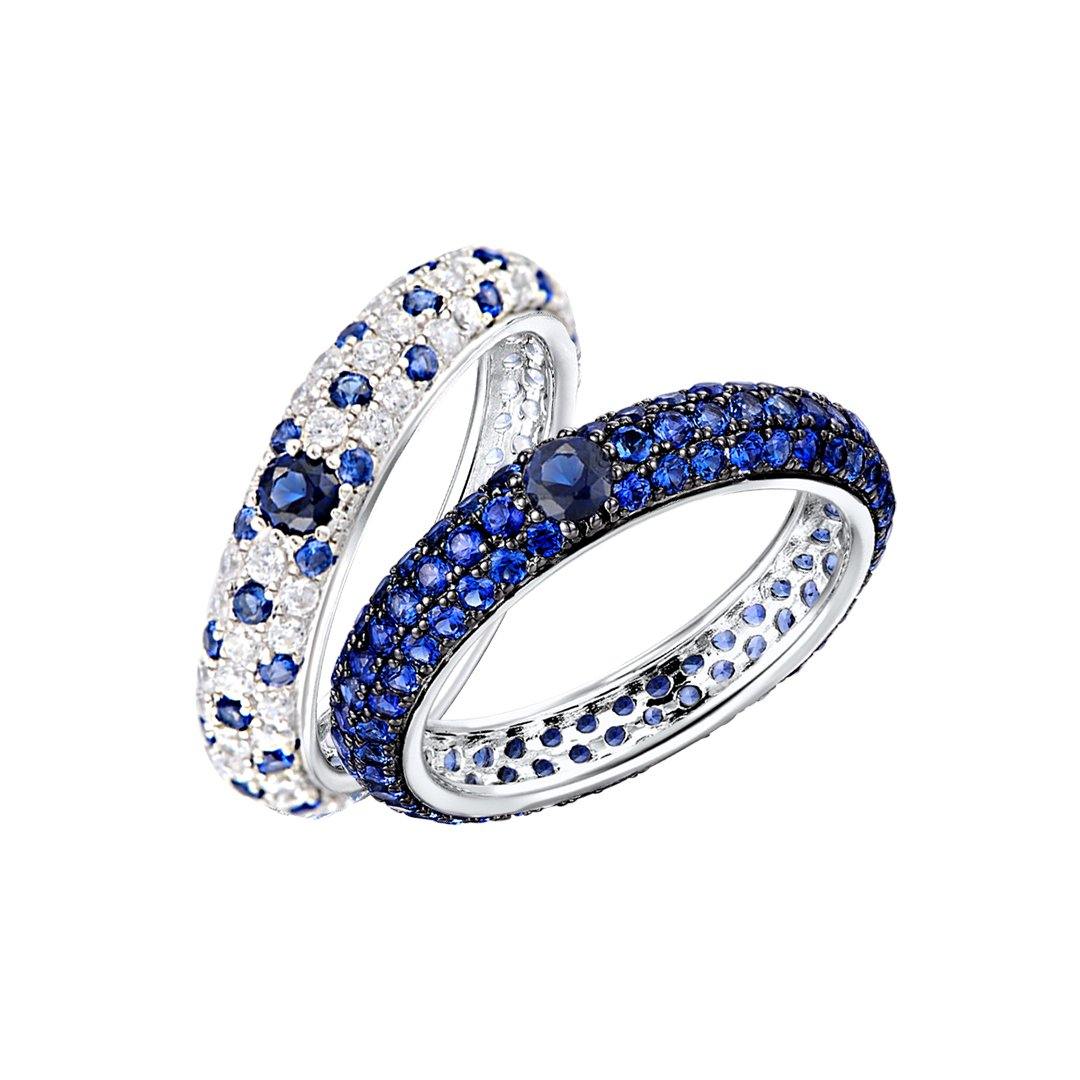 Composition de bagues en Argent 925 plaqué Rhodium blanc et noir assemblées d'oxyde de zirconium - Maison Di Giorgio