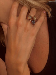 Composition de bagues en Argent 925 doré Or rose 18k assemblées de Quartz fumé, Quartz citron et Oxyde de zirconium noir - Maison Di Giorgio