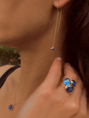 Composition de bagues en Argent 925 doré Or jaune 18k assemblées de Quartz bleu - Maison Di Giorgio