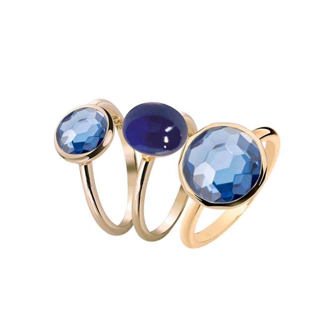 Composition de bagues en Argent 925 doré Or jaune 18k assemblées de Quartz bleu - Maison Di Giorgio