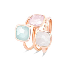 Composition de bagues en Argent 925 doré Or rose 18k assemblées de Calcédoine, Quartz rose et Pierre de lune - Maison Di Giorgio