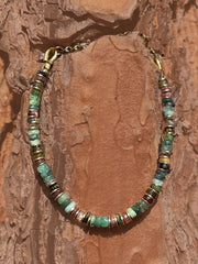 Bracelet perles doré Or jaune 18k assemblé d'émeraude et tourmaline - Maison Di Giorgio