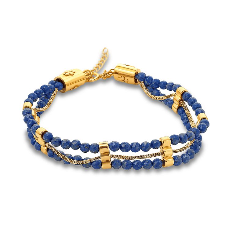 Bracelet perles doré Or jaune 18k assemblé de Lapis - Lazuli - Maison Di Giorgio