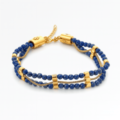 Bracelet doré Or jaune 18k assemblé de Lapis - Lazuli - Maison Di Giorgio