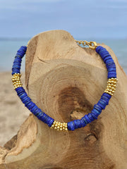 Bracelet perles doré Or jaune 18k assemblé de lapis - lazuli - Maison Di Giorgio