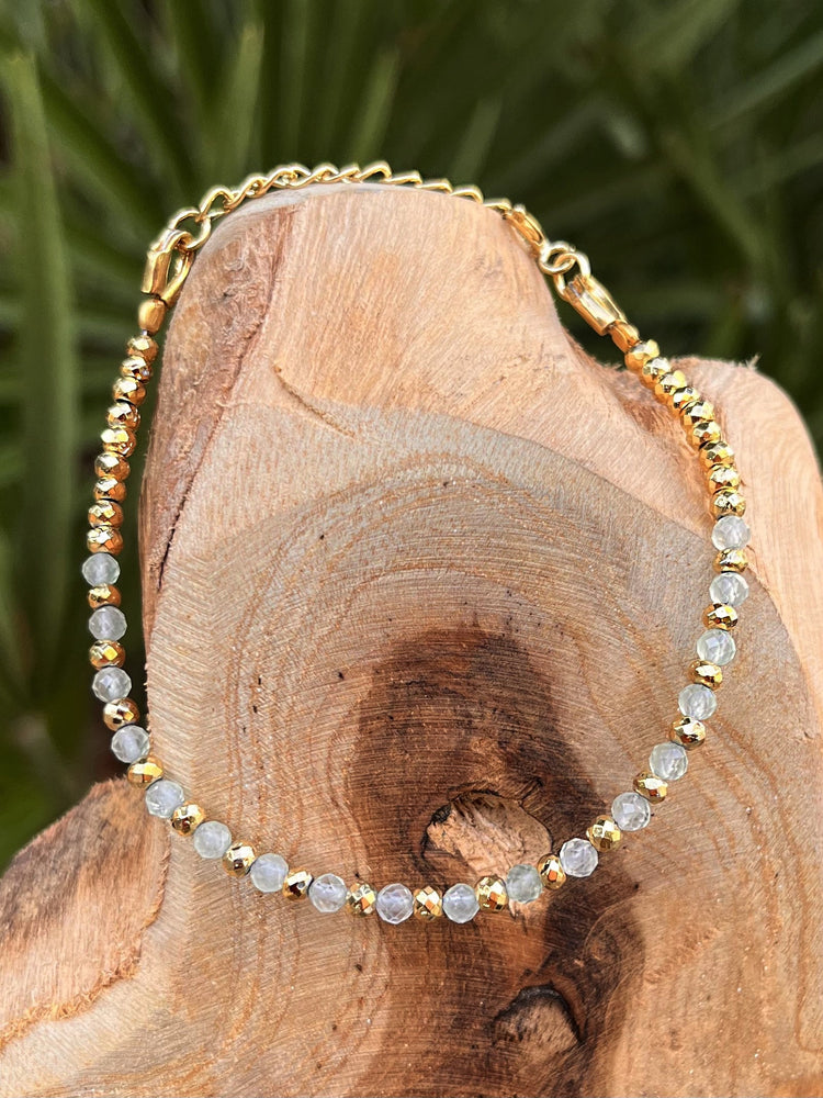 Bracelet doré Or jaune 18k, Prehnite, Pyrite dorée - Maison Di Giorgio