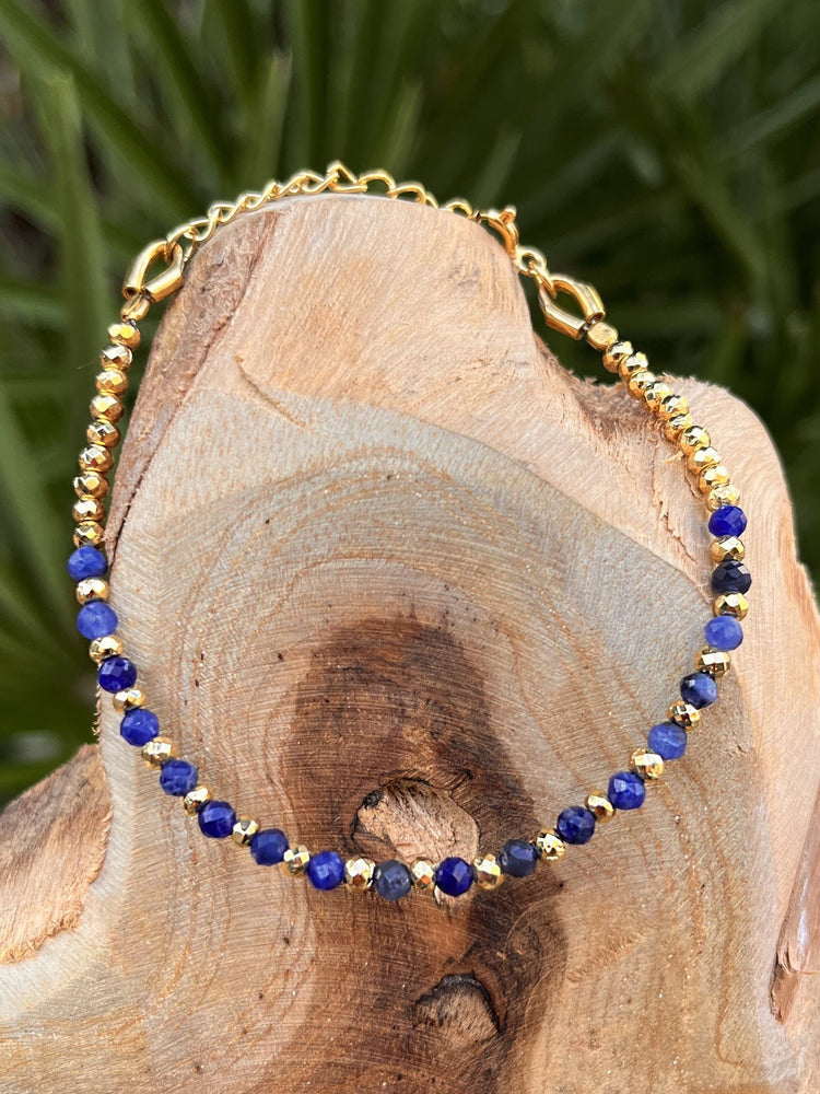 Bracelet doré Or jaune 18k, Sodalite, Pyrite - Maison Di Giorgio