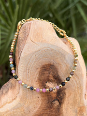 Bracelet perles doré Or jaune 18k assemblé de tourmaline et pyrite - Maison Di Giorgio