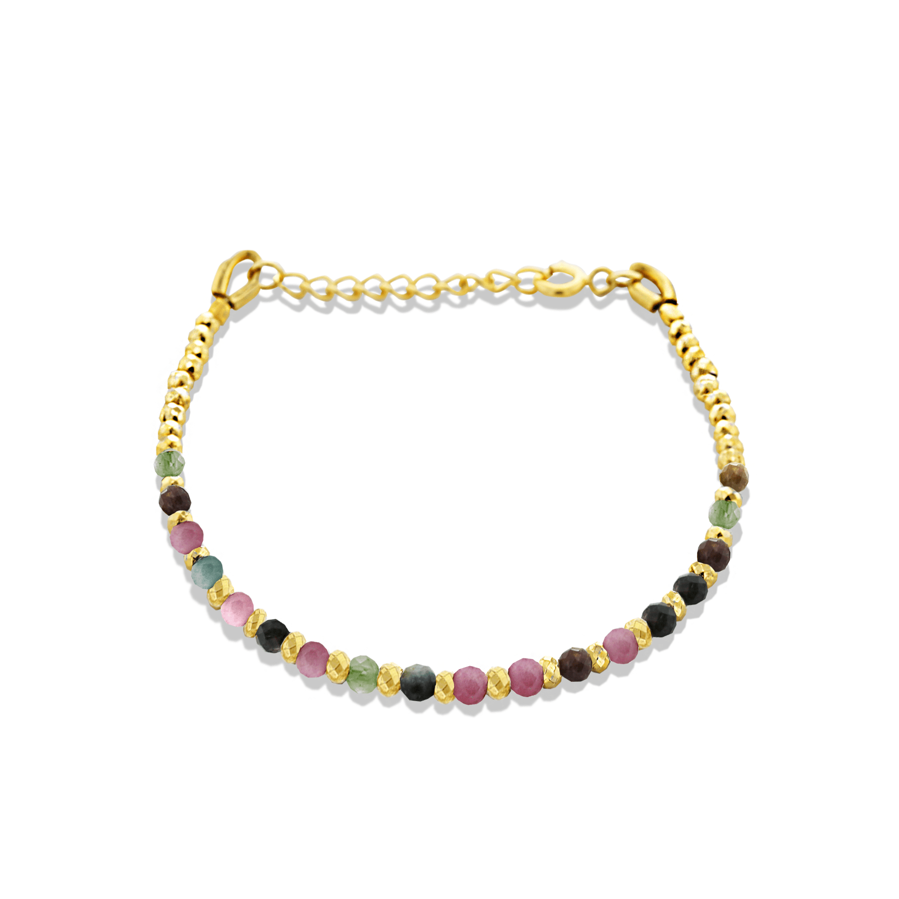 Bracelet perles doré Or jaune 18k assemblé de tourmaline et pyrite - Maison Di Giorgio