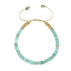 Bracelet perles doré Or jaune 18k assemblé d'amazonite - Maison Di Giorgio