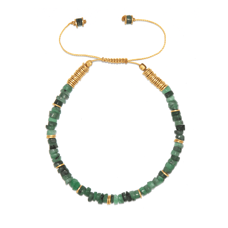 Bracelet perles doré Or jaune 18k assemblé d'Émeraude - Maison Di Giorgio