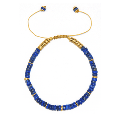 Bracelet perles doré Or jaune 18k assemblé de lapis - lazuli - Maison Di Giorgio