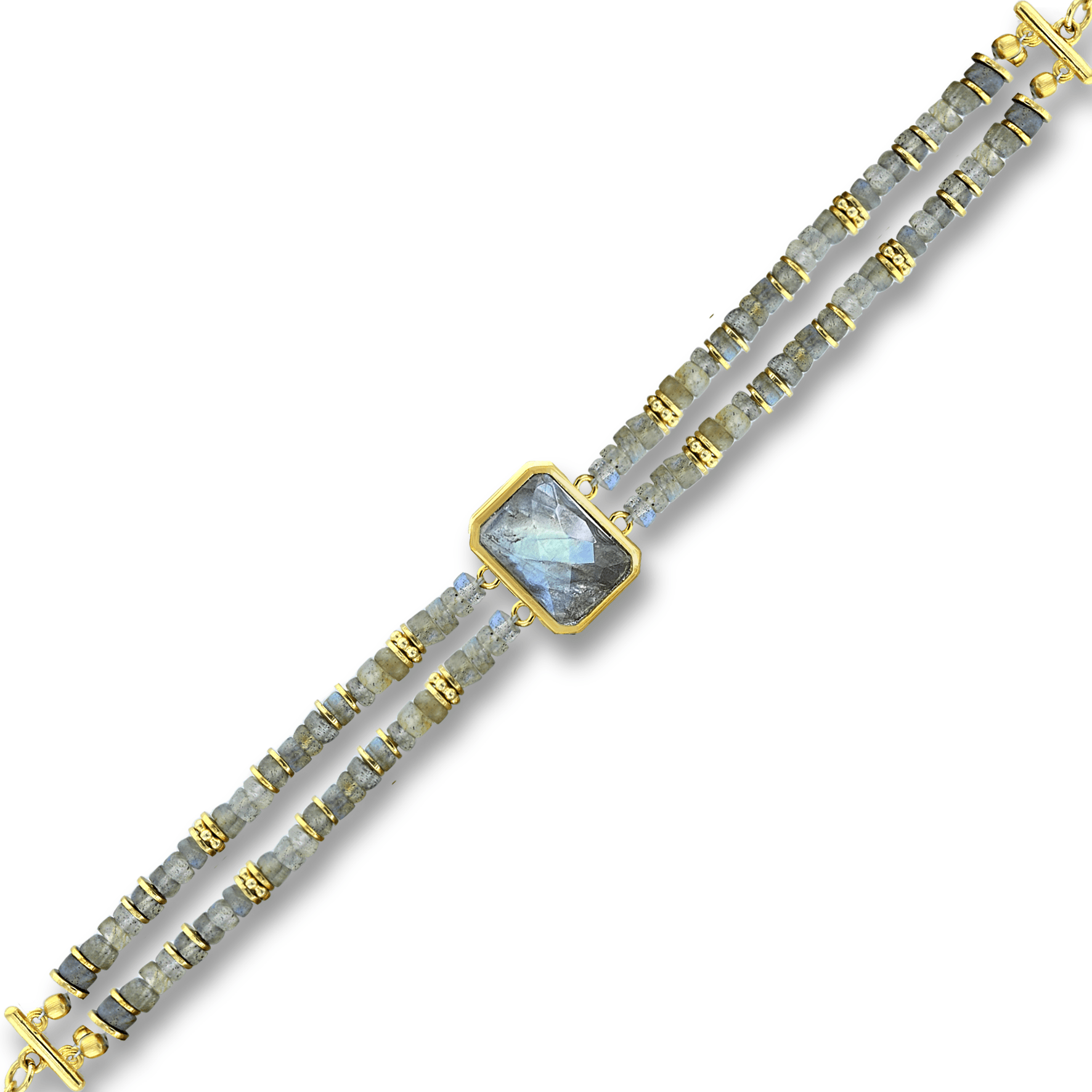 Bracelet perles doré Or jaune 18k assemblé de labradorite - Maison Di Giorgio