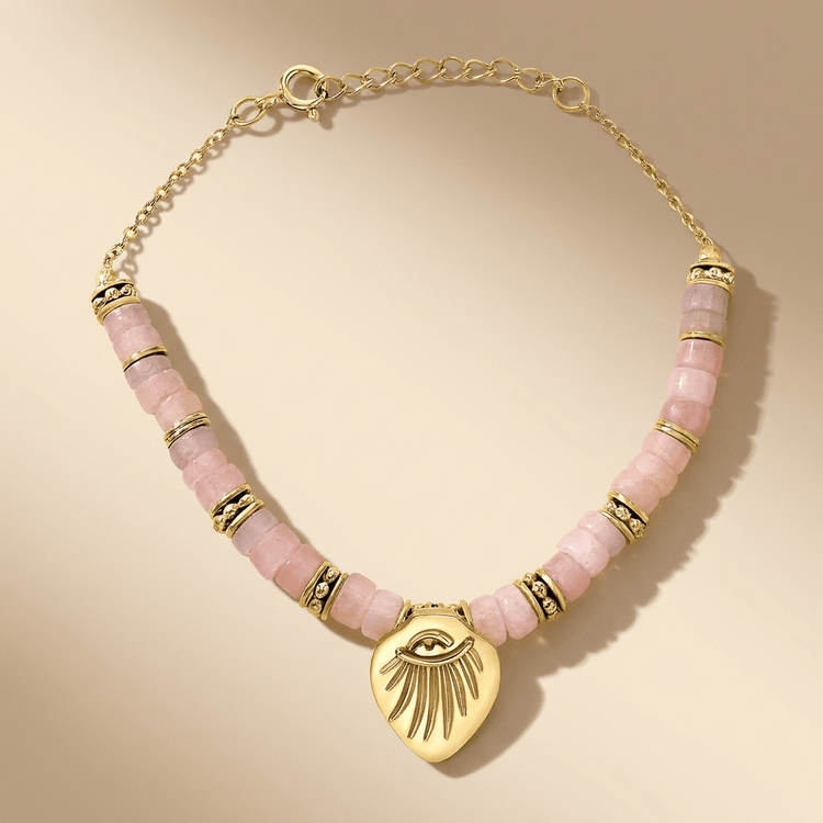 Bracelet perles doré Or jaune 18k, Opale rose - Maison Di Giorgio
