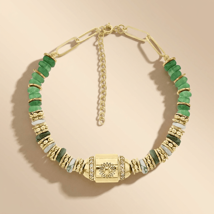 Bracelet perles doré Or jaune 18k, Onyx, Jade et Howlite - Maison Di Giorgio