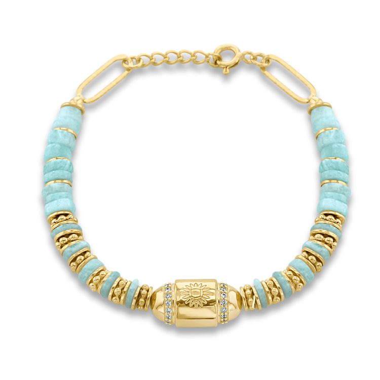 Bracelet perles doré Or jaune 18k, Amazonite et Oxyde de zirconium - Maison Di Giorgio
