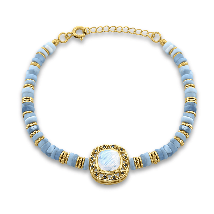 Bracelet perles doré Or jaune 18k, Pierre de lune, Spinelle noire, Opale - Maison Di Giorgio