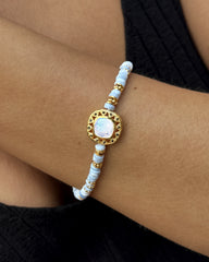 Bracelet perles doré Or jaune 18k, Pierre de lune, Spinelle noire, Opale - Maison Di Giorgio