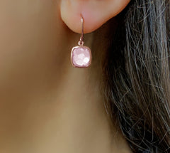 Boucles d'oreilles en Argent 925 doré Or rose 18k assemblées de Quartz rose - Maison Di Giorgio