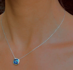 Collier en Argent 925 plaqué Rhodium assemblé de Quartz bleu - Maison Di Giorgio