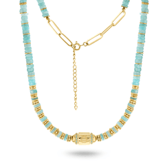 Collier perles doré Or jaune 18k assemblé d'amazonite et d'Oxyde de zirconium - Maison Di Giorgio
