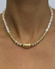 Collier perles doré Or jaune 18k assemblé de pierre de lune et d'Oxyde de zirconium - Maison Di Giorgio