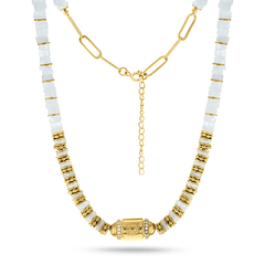 Collier perles doré Or jaune 18k assemblé de pierre de lune et d'Oxyde de zirconium - Maison Di Giorgio