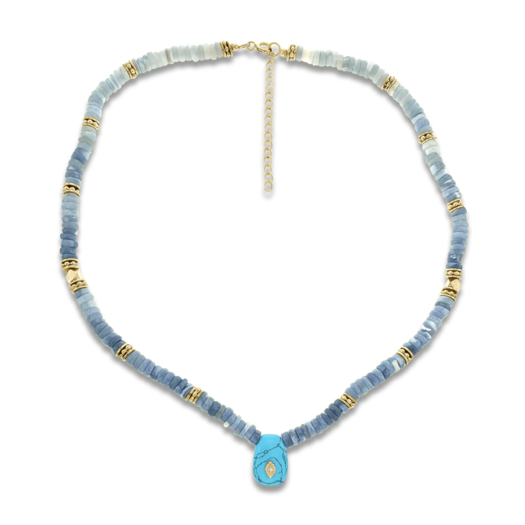 Collier perles doré Or jaune 18k, Turquoise & Opale - Maison Di Giorgio