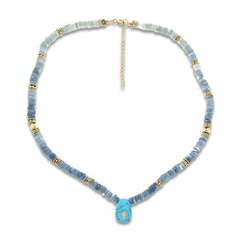 Collier perles doré Or jaune 18k, Turquoise & Opale - Maison Di Giorgio