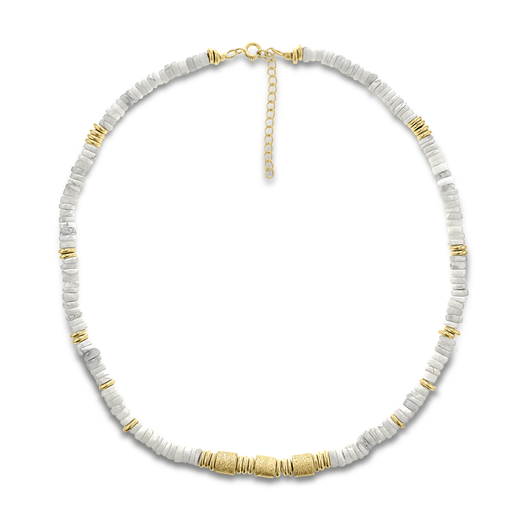 Collier perles doré Or jaune 18k assemblé de howlite blanche - Maison Di Giorgio