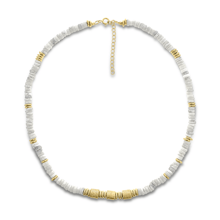 Collier perles doré Or jaune 18k assemblé de howlite blanche - Maison Di Giorgio