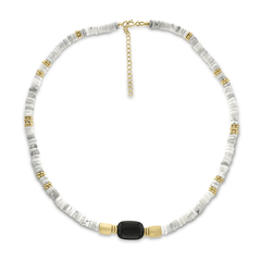 Collier perles doré Or jaune 18k, Howlite, Onyx noir - Maison Di Giorgio