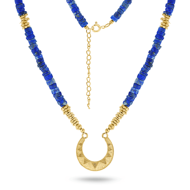 Collier perles doré Or jaune 18k assemblé de lapis - lazuli - Maison Di Giorgio
