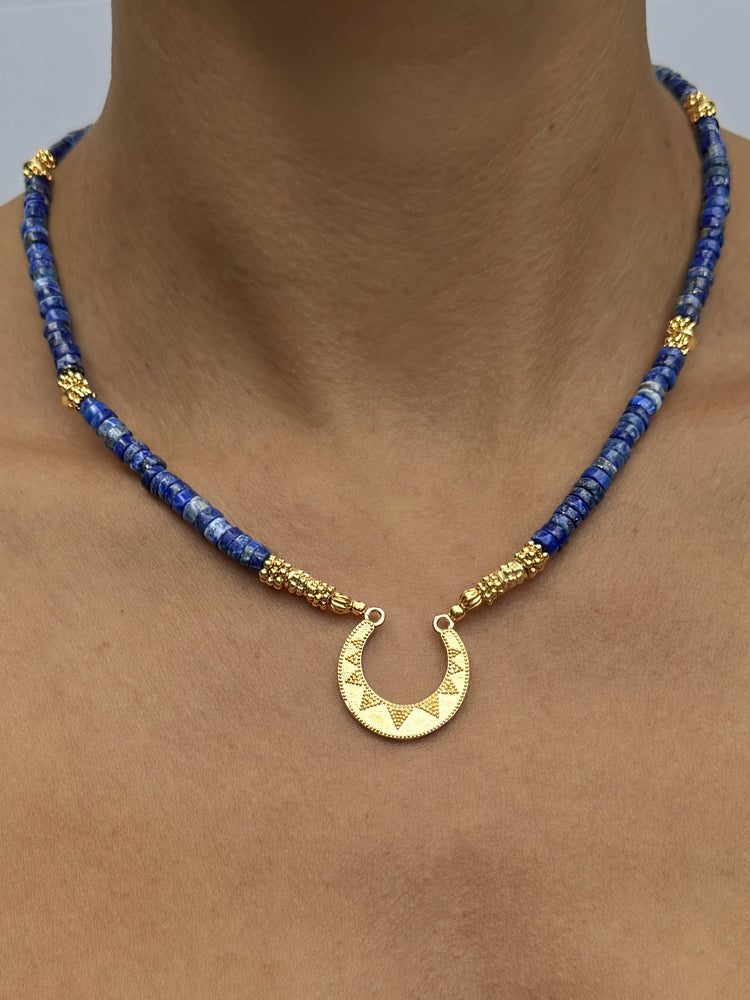 Collier perles doré Or jaune 18k assemblé de lapis - lazuli - Maison Di Giorgio