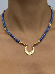 Collier perles doré Or jaune 18k assemblé de lapis - lazuli - Maison Di Giorgio