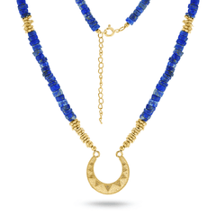 Collier perles doré Or jaune 18k assemblé de lapis - lazuli - Maison Di Giorgio