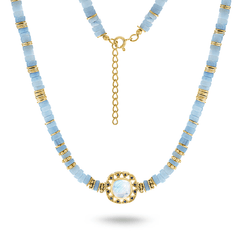 Collier perles doré Or jaune 18k, Pierre de lune, Spinelle et Opale - Maison Di Giorgio