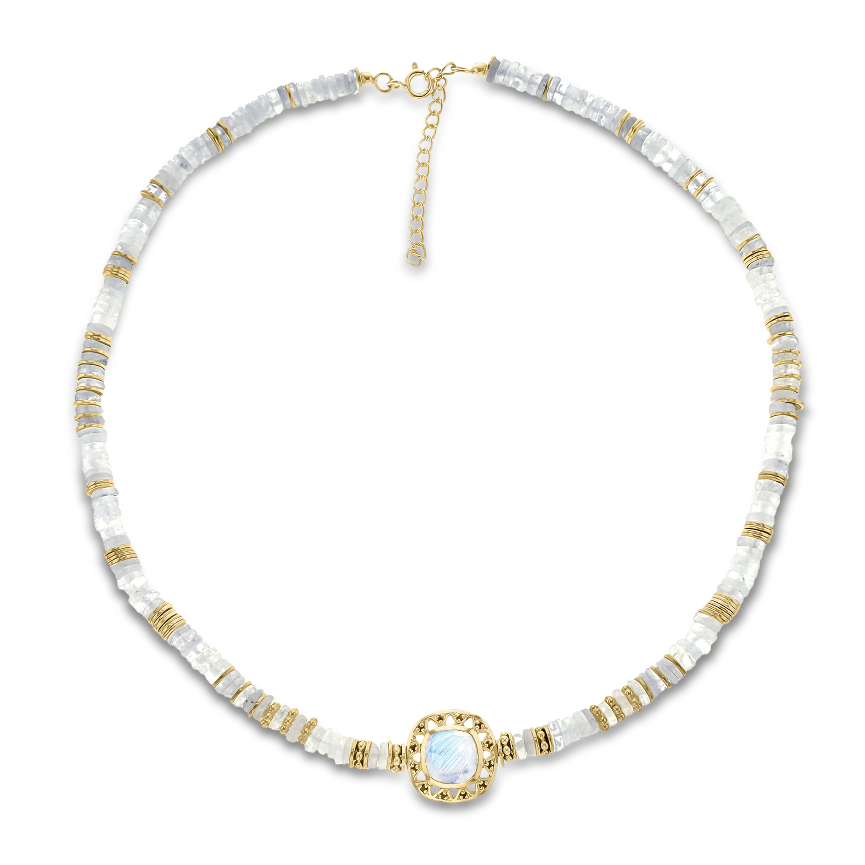 Collier perles doré Or jaune 18k assemblé de pierre de lune et spinelle noire - Maison Di Giorgio