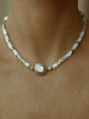 Collier perles doré Or jaune 18k assemblé de pierre de lune et spinelle noire - Maison Di Giorgio