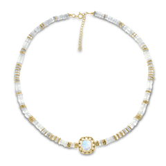 Collier perles doré Or jaune 18k assemblé de pierre de lune et spinelle noire - Maison Di Giorgio