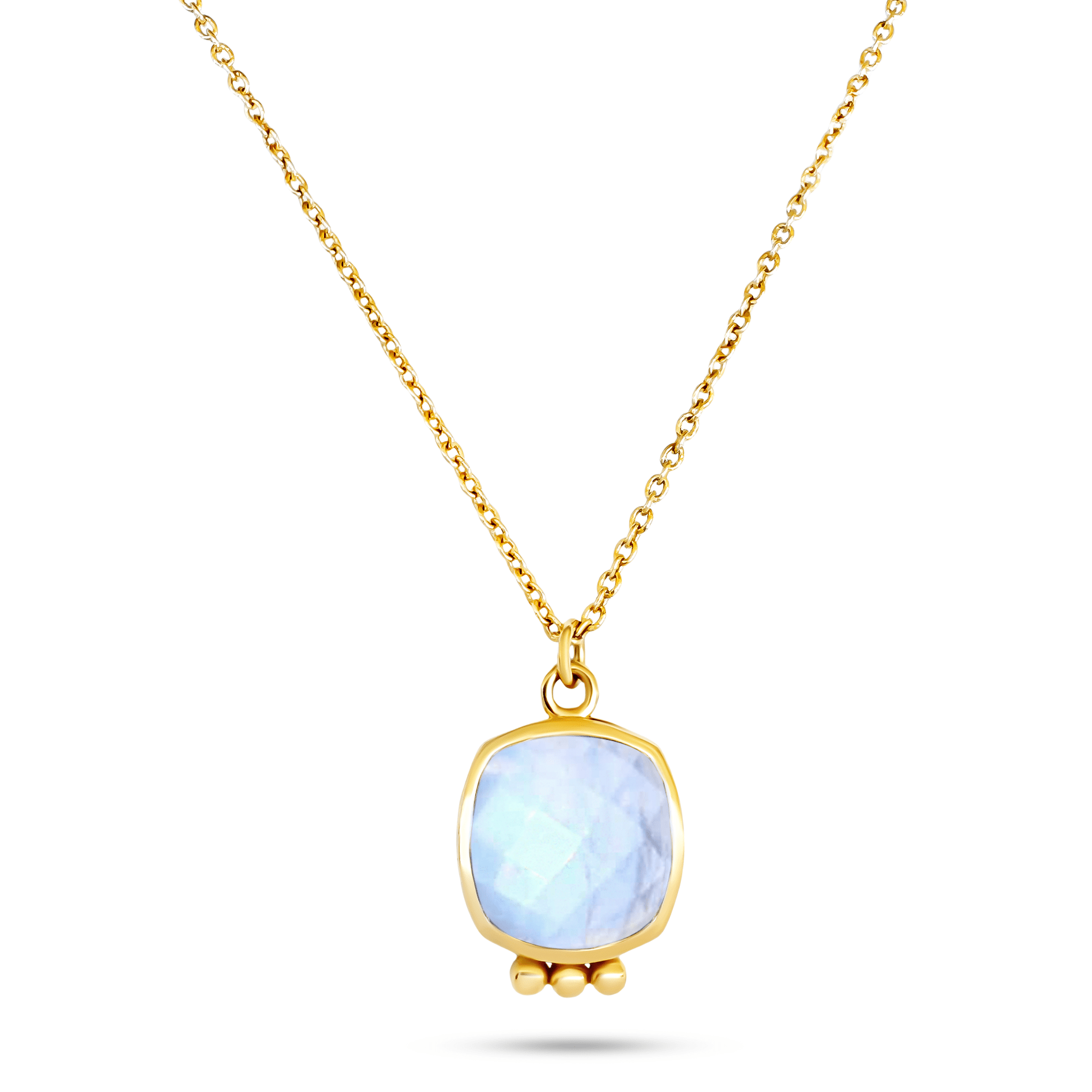Collier doré Or jaune 18k assemblé de Pierre de lune arc - en - ciel - Maison Di Giorgio