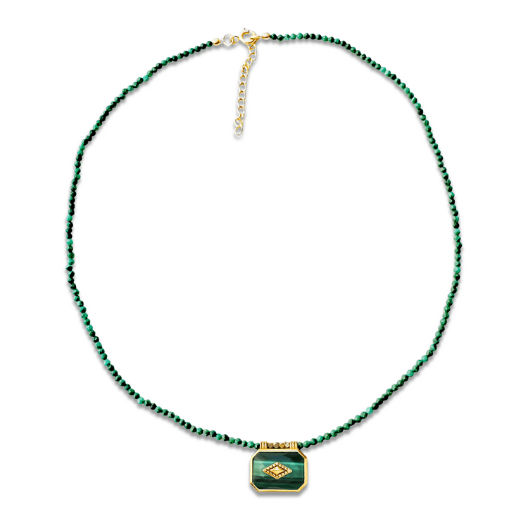Collier doré Or jaune 18k assemblé de Malachite - Maison Di Giorgio