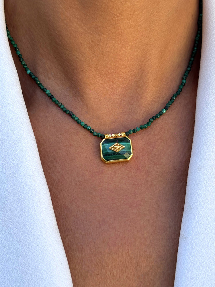 Collier doré Or jaune 18k assemblé de Malachite - Maison Di Giorgio