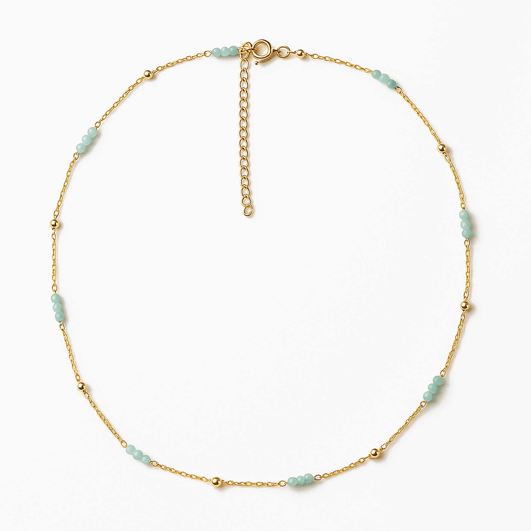 Collier perles et chaîne dorée Or jaune 19k assemblé d'Amazonite - Maison Di Giorgio