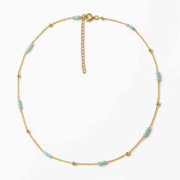 Collier perles et chaîne dorée Or jaune 19k assemblé d'Amazonite - Maison Di Giorgio