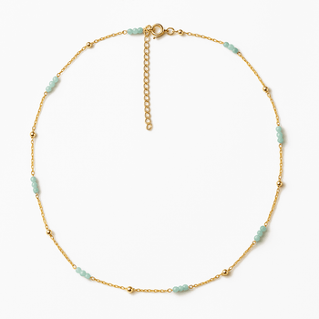 Collier perles et chaîne dorée Or jaune 19k assemblé d'Amazonite - Maison Di Giorgio