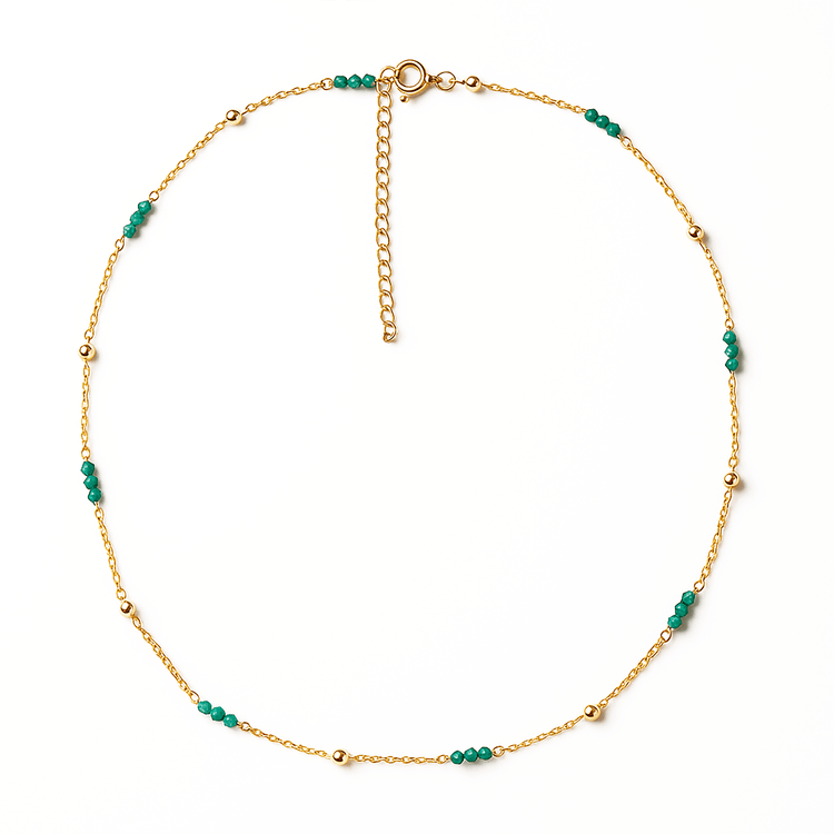 Collier perles et chaîne dorée Or jaune 19k assemblé de Jade verte - Maison Di Giorgio