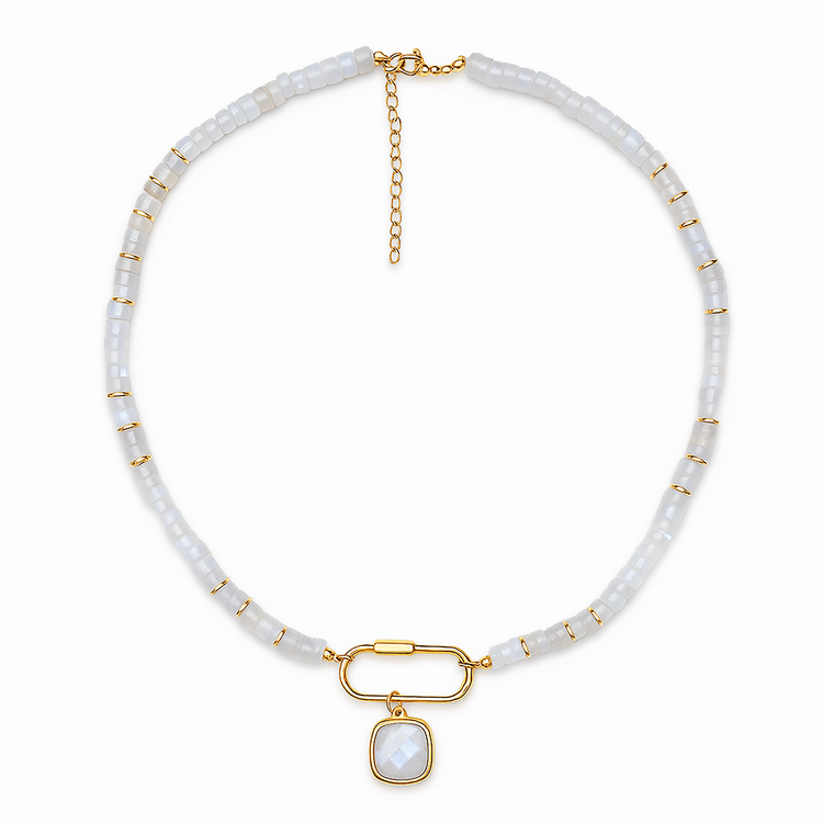 Collier perles doré Or jaune 18k assemblé de pierre de lune - Maison Di Giorgio