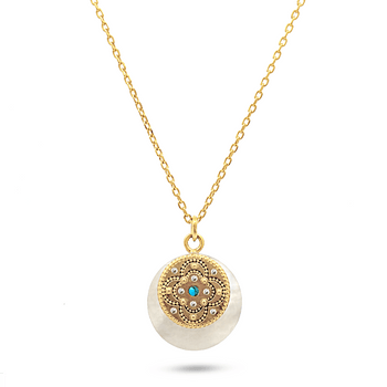 Collier doré Or jaune 18k assemblé Nacre, Turquoise et d'Oxyde de zirconium - Maison Di Giorgio