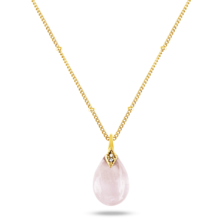 Collier doré Or jaune 18k assemblé de Quartz rose et d'Oxyde de zirconium - Maison Di Giorgio